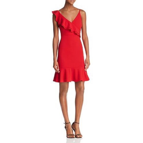 Aqua Ruffled V-Back Mini Dress Red - Picture 1 of 7